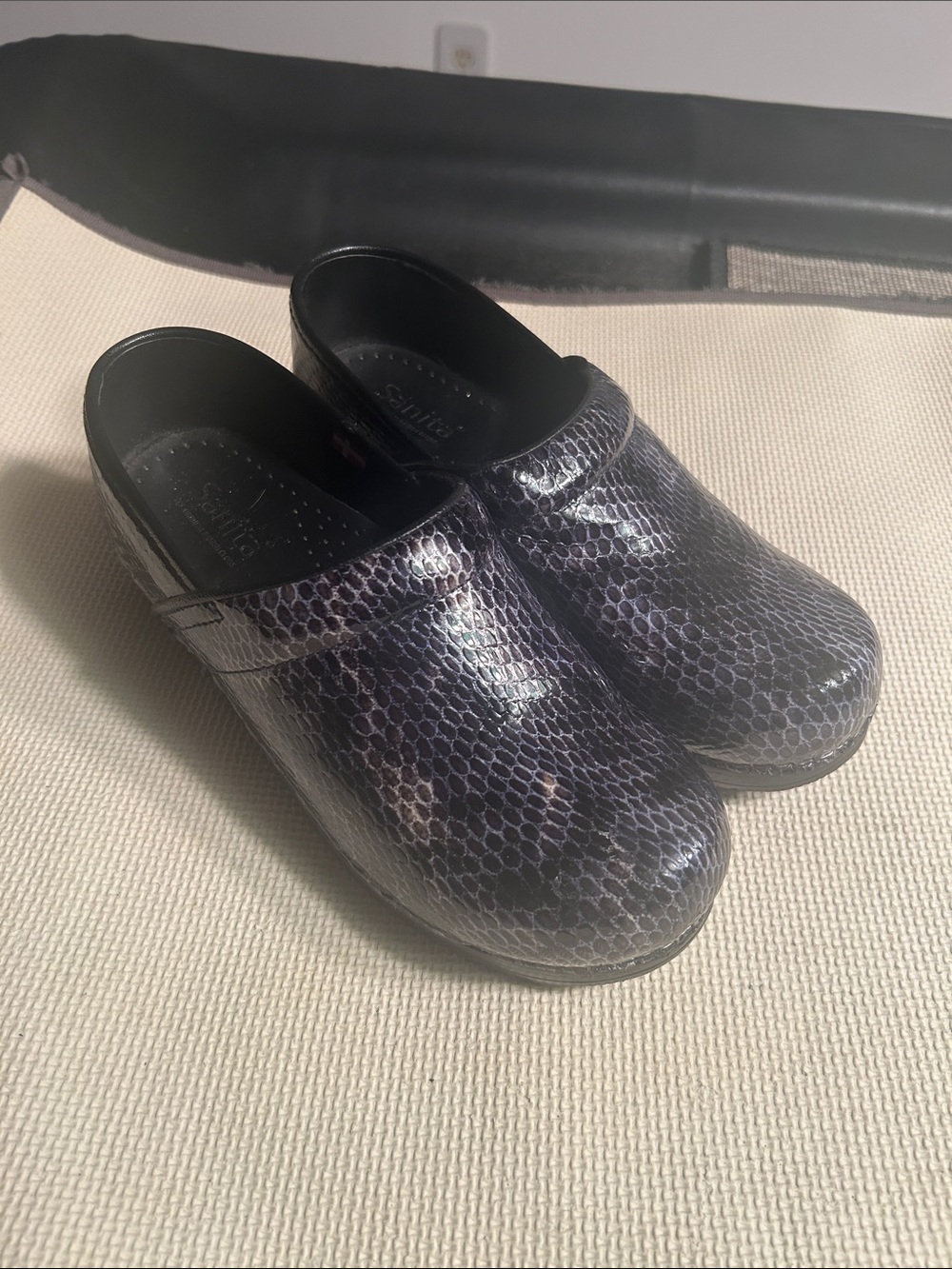 Sanita Black Snake-Print Slip-On Clogs